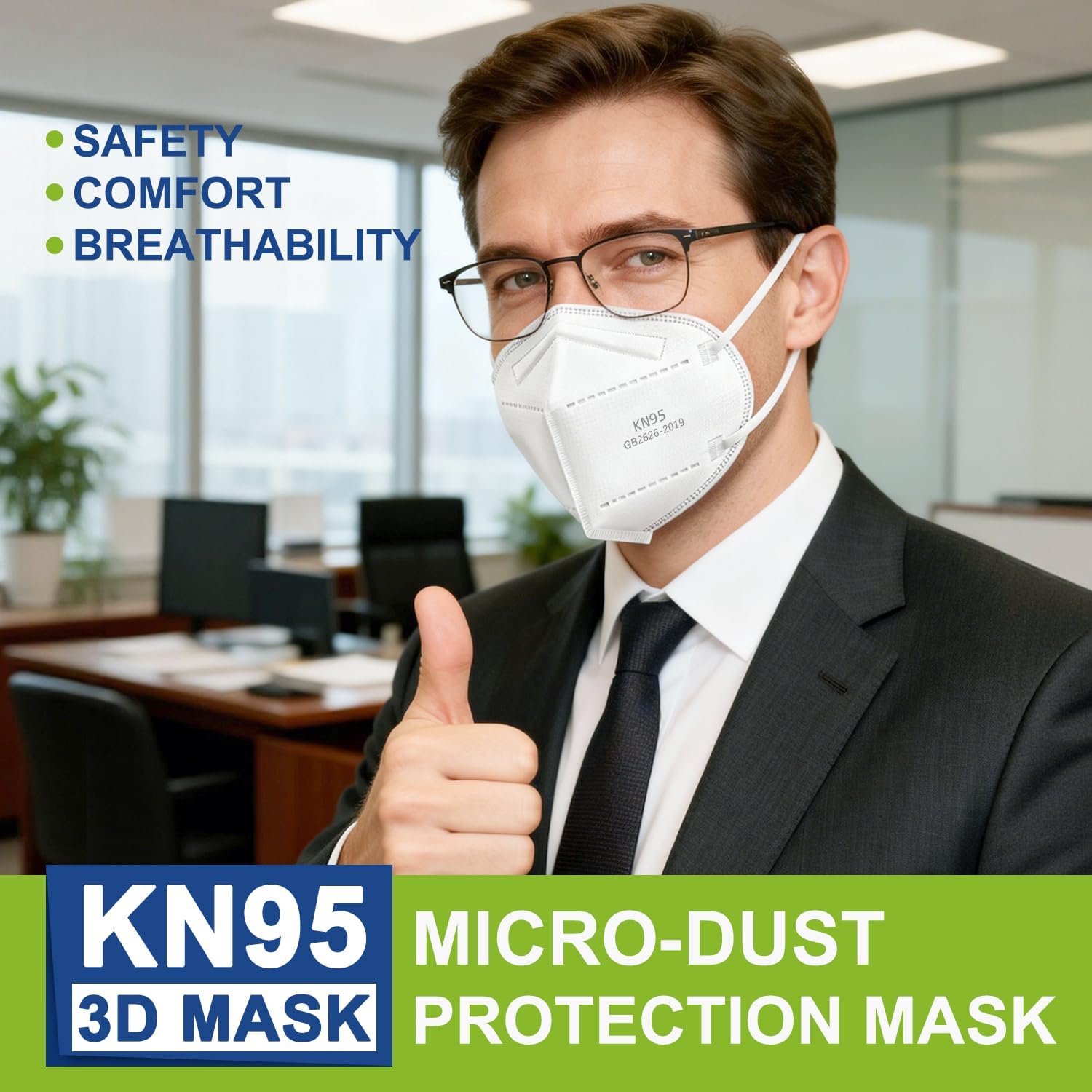 KN95 Face Mask, 100-Pack White Individually Wrapped, 5-Layer Protective Respirators for Adults, Cup Dust Safety Masks Filter Efficiency≥95% Breathable Elastic Ear Loops White Masks