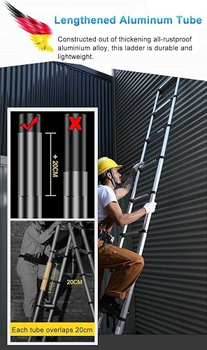 Miniatura 1 de Extension Telescoping Ladder with Heavy Duty Hooks, Portable Multi-Purpose Engineering Level Telescopic Ladder for HomeOffice, Load 330lbs (Size