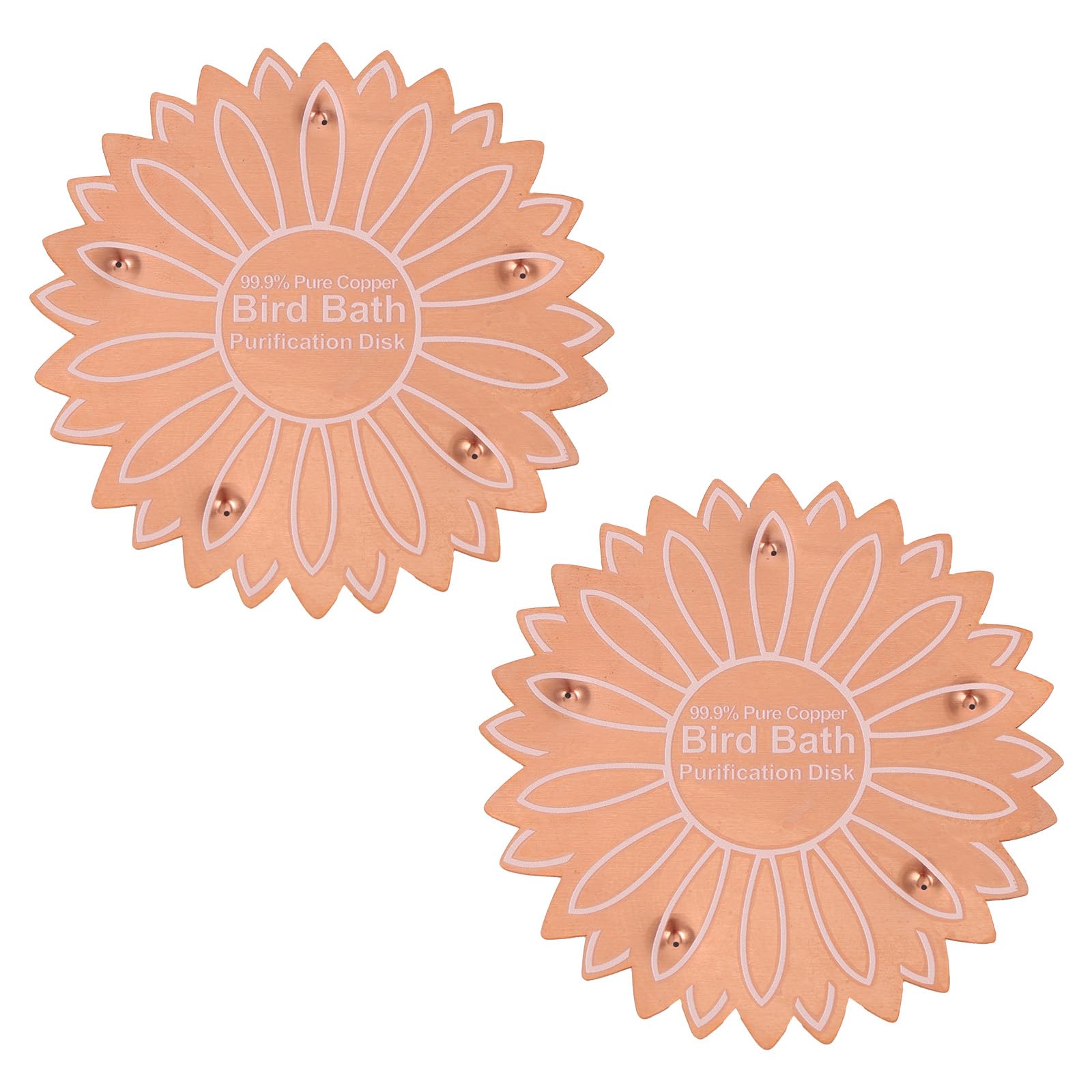 Penitue 2pcs Bird Bath Copper Disk, 0.06cm/0.02in Ultra-Thin Bird Bath Purification Disc with Five Point Support Purification Cleaner for Outdoor Birdbath & Bowl, All-Season Use (Flower Shape)
