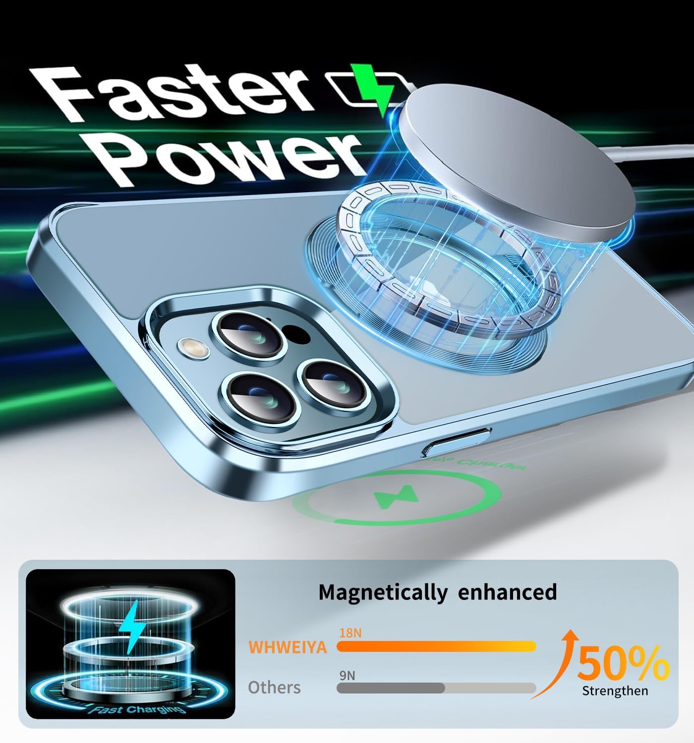 [CD Metal Ring & Invisible 360° Spin Stand] Magnetic Case for iPhone 13 Pro Max [Electroplated Shockproof Bumper ] [Compatible with Mag Safe] Cover with Stand for Women Men Slim Clear - Sierra Blue - Image 7