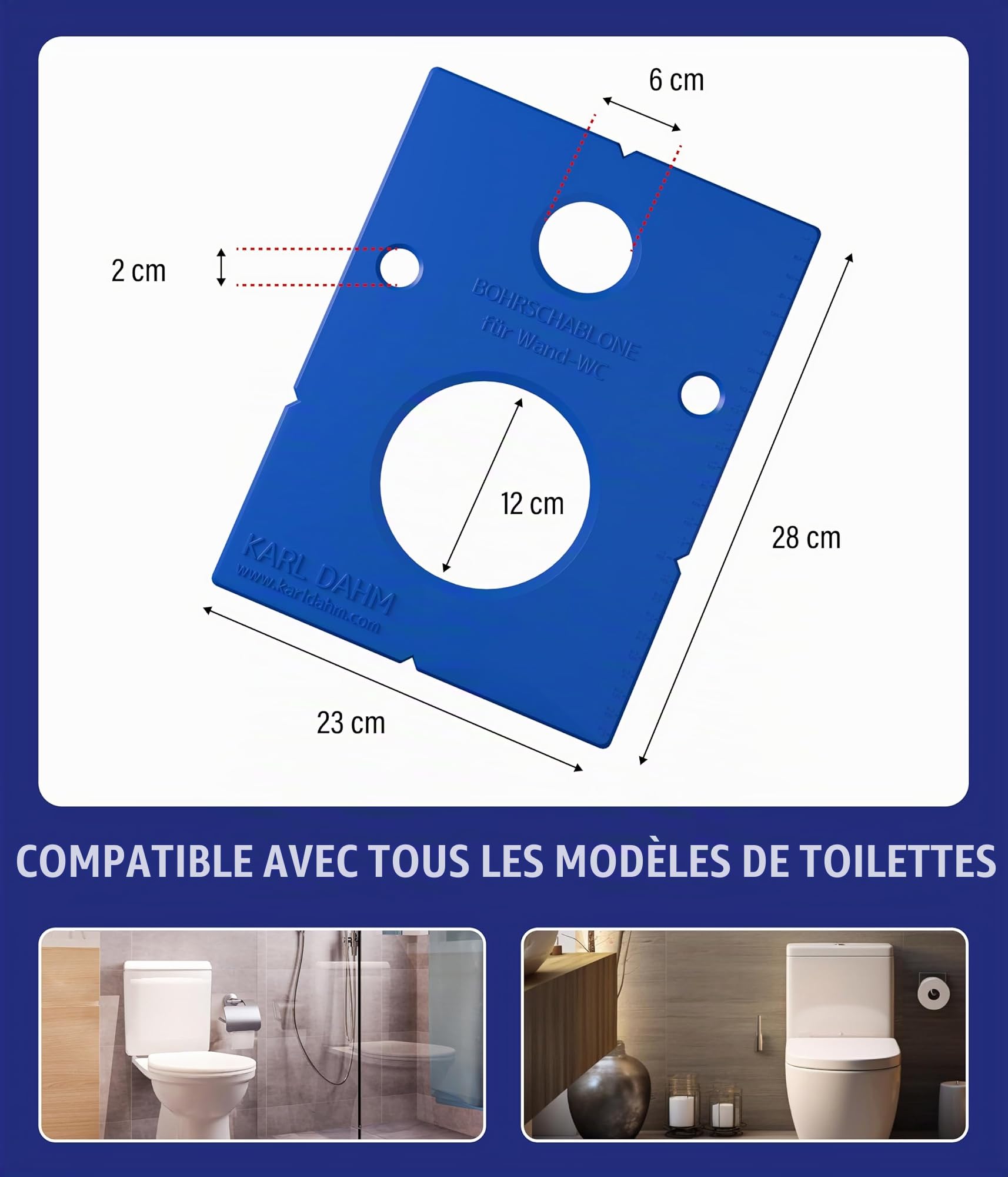 Karl Dahm® Pochoir de signalisation pour raccords de toilettes - Marquages précis pour les installations de toilettes - Utilisation universelle - Idéal pour les systèmes de toilettes, robuste et gain