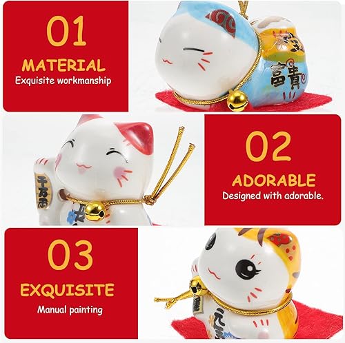 Miniatura 8 de BESTOYARD Mini figura japonesa de Maneki Neko Lucky Cat con brazo agitado, decoración de casa de muñecas en miniatura (estilo 1, naranja)