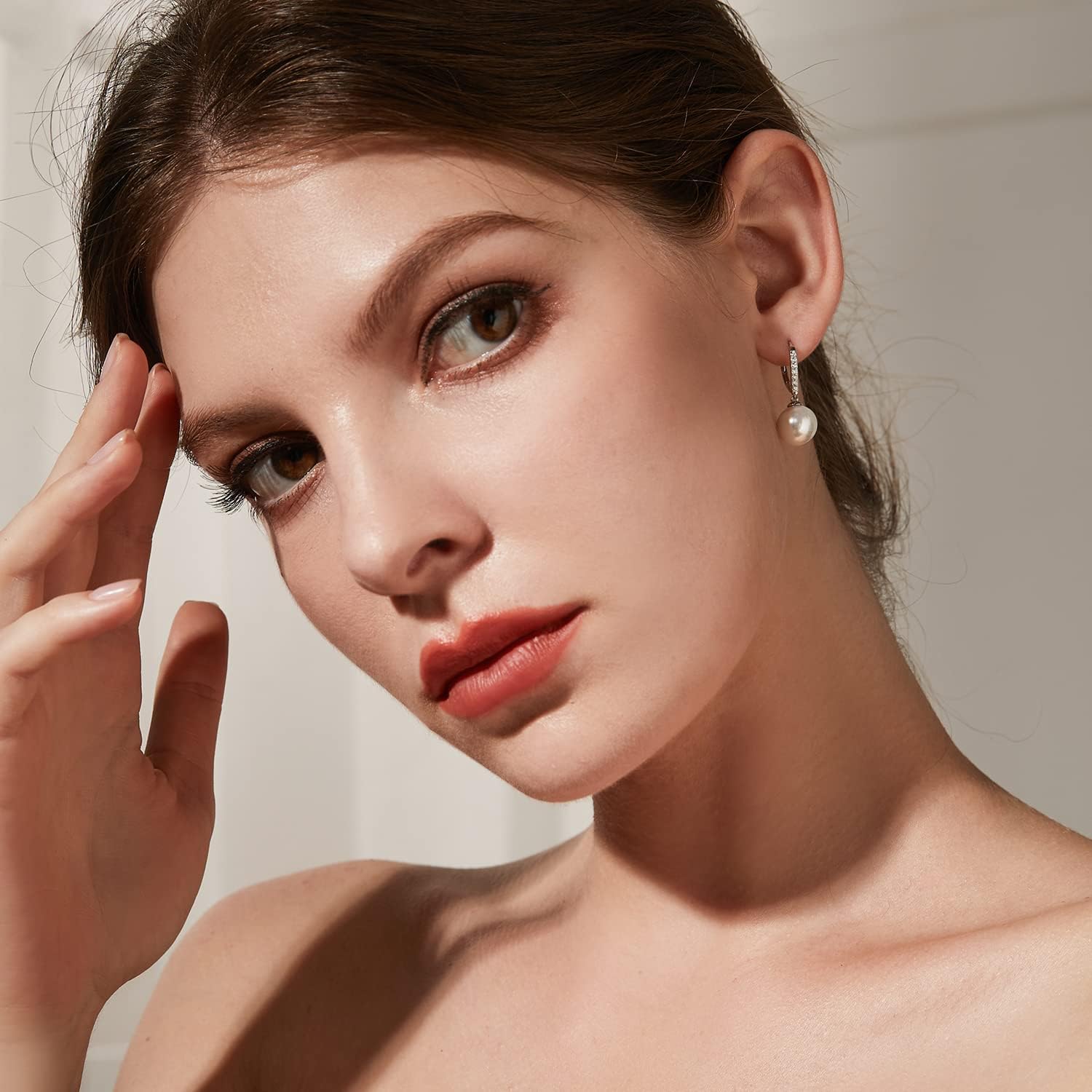 JiayangJY Pearls Earrings for Women, 5A CZ Diamonds Sterling Silver Dangle Earrings with 8MM 10MM Pearl