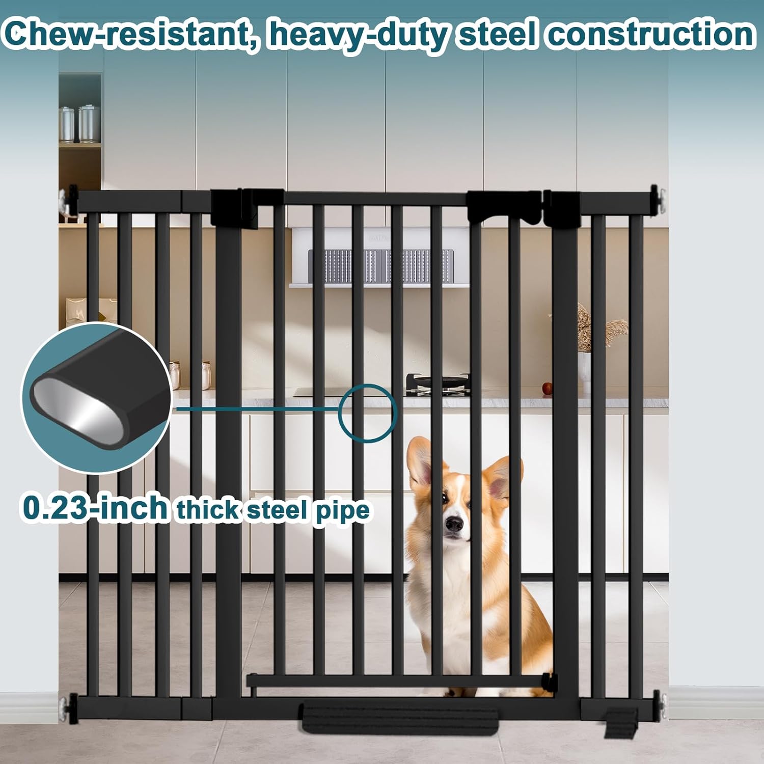 41" Extra Tall Indoor Dog Gate,30-49.2" Wide Heavy Duty Pet Gate for Doorways,Baby Gate with Walk Through and Auto Close, Pressure Mounted, Suitable for Stairs,Kitchen,Black