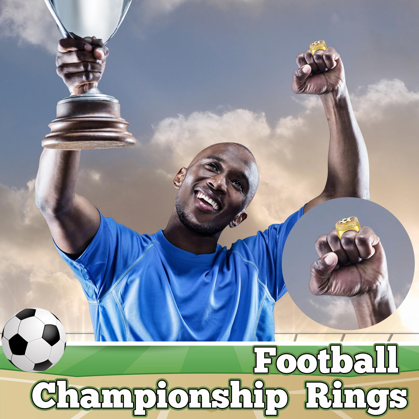 Landical 12 Set Championship Ring mit Vitrine und Ständer Halter Meisterschaft Ring Box Acryl Vitrine und Halter Champion Trophäe Ringe für Ligasieger