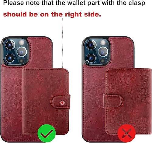 Miniatura 17 de Bocasal Funda tipo cartera para iPhone 13 Pro Max compatible con MagSafe magnético RFID bloqueo desmontable de piel sintética de alta calidad