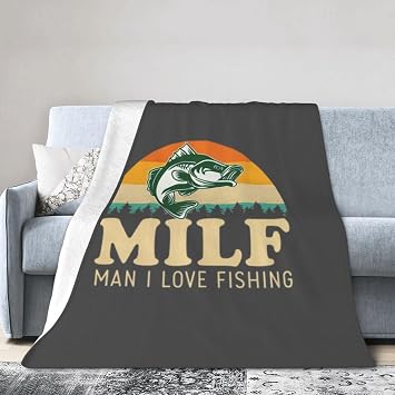 Milf Man I Love Fishing Throw Blanket - Soft Plush Fleece Blanket for Couch, Bed, Sofa - Home Decor Cozy Blankets Gifts for Women Men, Gray, 30x40 Inches