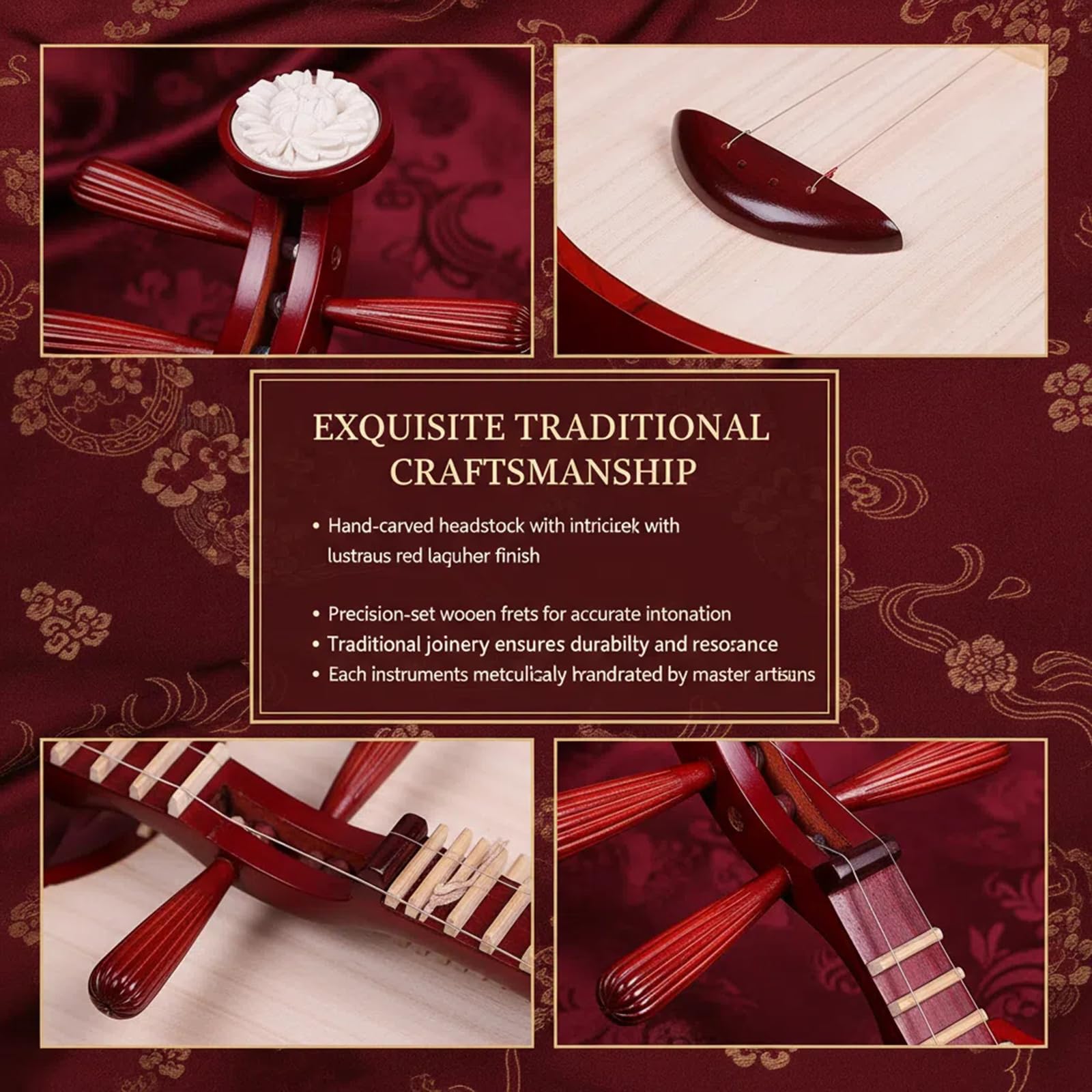 Professionelle Yueqin Aus Hartholz Mit Rotholzeinfassung, Traditionelles Chinesisches Instrument, Zweisaitiges Instrument, Für Aufführungen Und Begleitung, Handgefertigtes Musikgeschenk