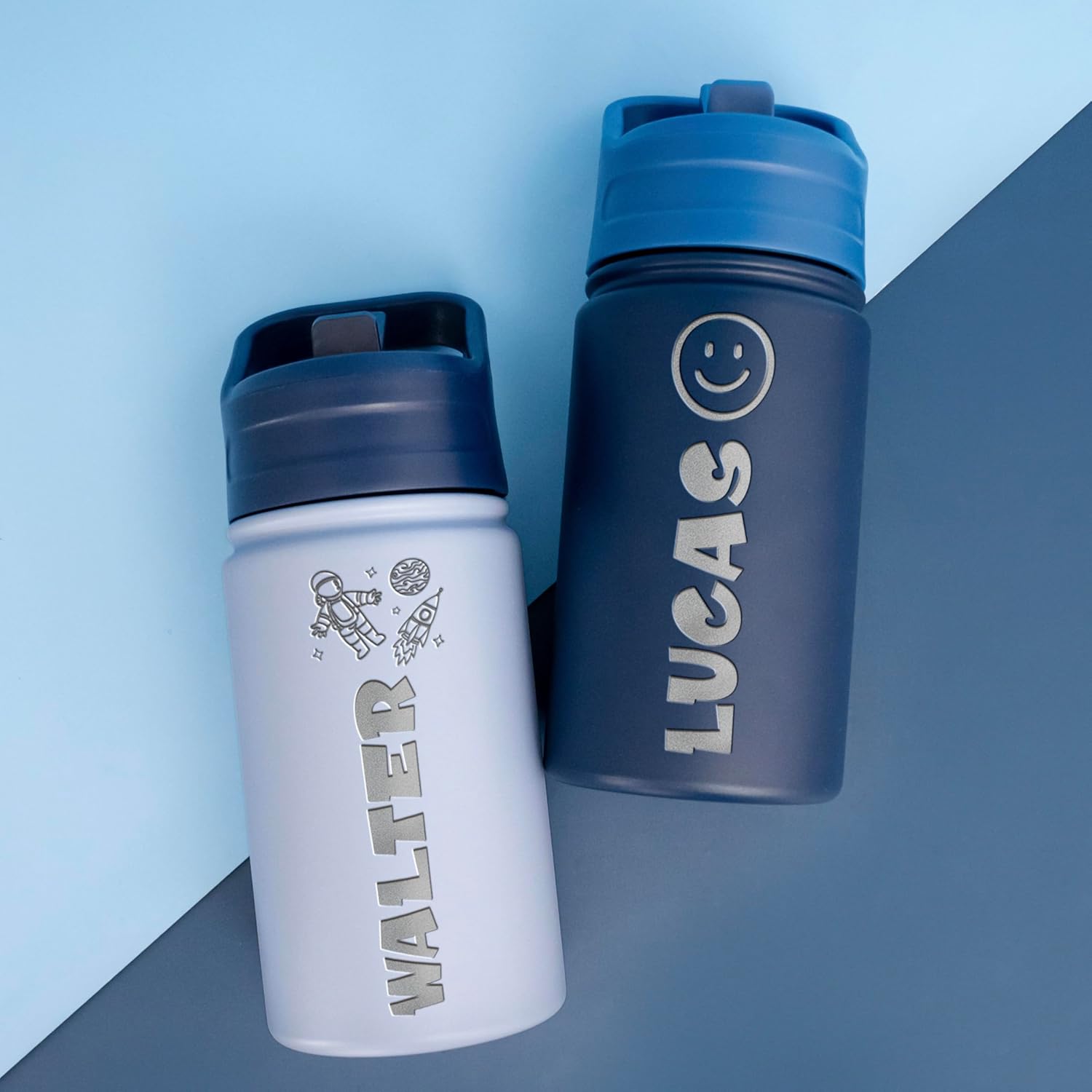 Personalized Kids Water Bottle - Custom Name & Icon, 12 oz Stainless Steel, Keeps Cold 24 Hrs, Customized Gift for Kids - Navy Blue