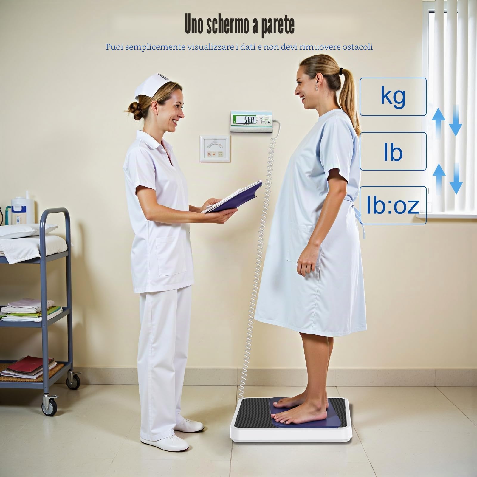 BRICH Bilancia pesapersone digitale medica 300 kg, bilancia fisica con misurazione ad alta precisione, display digitale, funzione tara, ideale per clinica, ufficio, palestra e casa