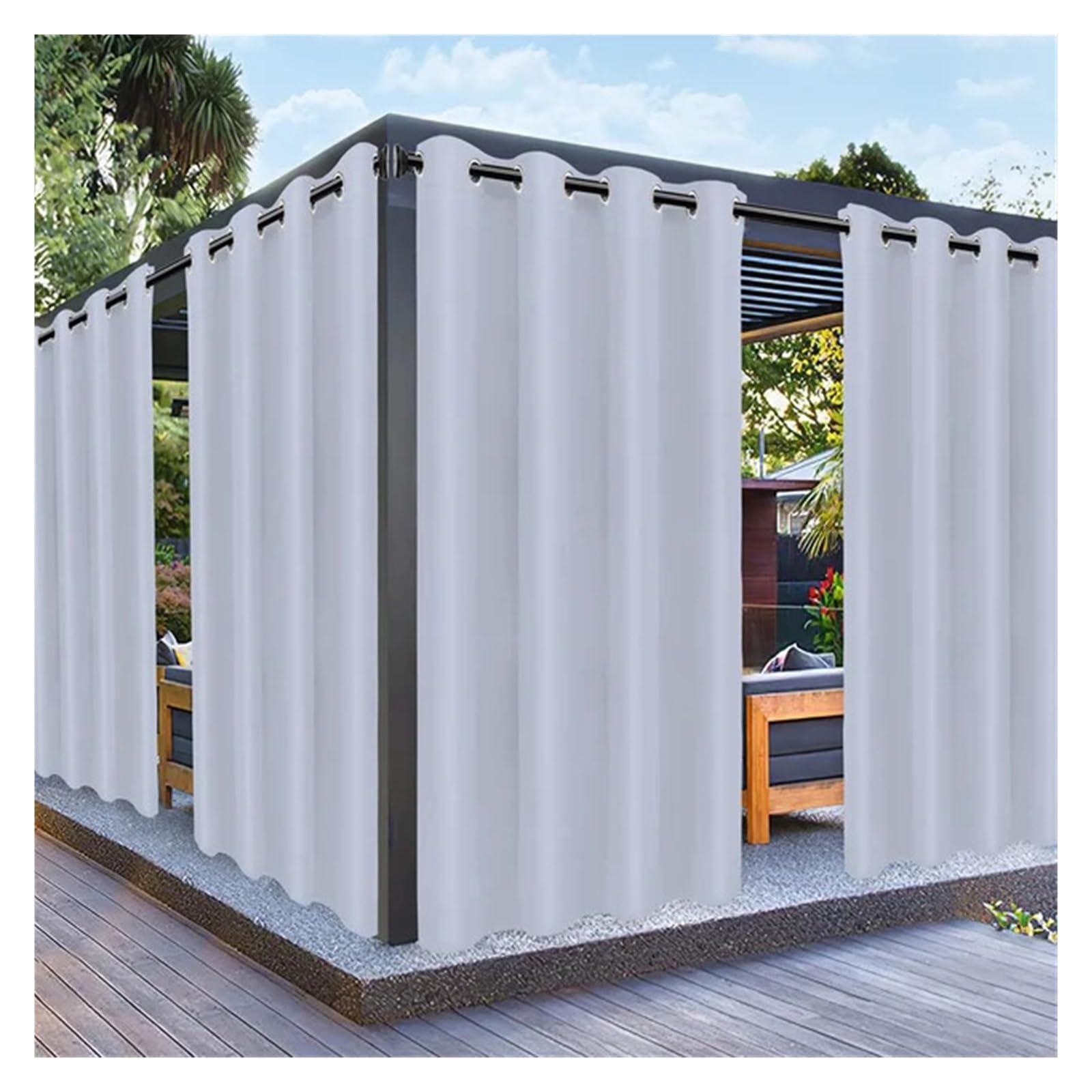 Zymjzbetic Pergola Curtain 1PC, Waterproof Outdoor Polyster Grommet Top Curtain, For Gazebo, Porch, Pergola and Patio Decoration(Sliver,GROMMET TOP_W137 X H213)