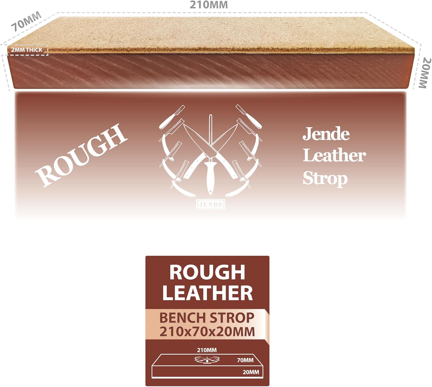 Jende 210x70mm Rough Cow Leather Knife Strop-Mounted to 3/4" Acrylic Base-For Razor and Knife Stropping
