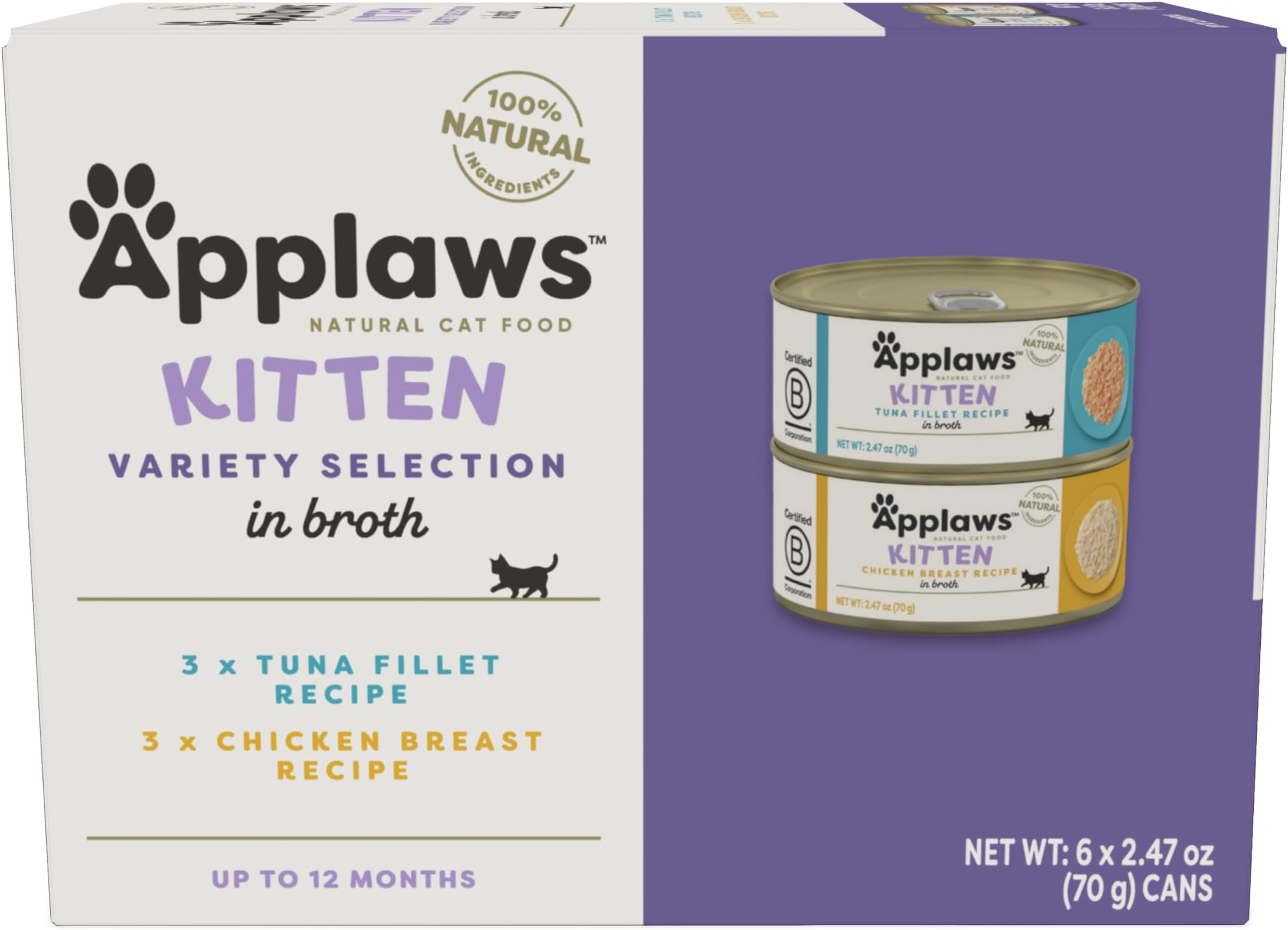 Natural Wet Kitten Food in Broth, Limited Ingredient, No Additives, Made with Natural Ingredients, Variety Pack in Broth (24 x 2.47oz Cans)