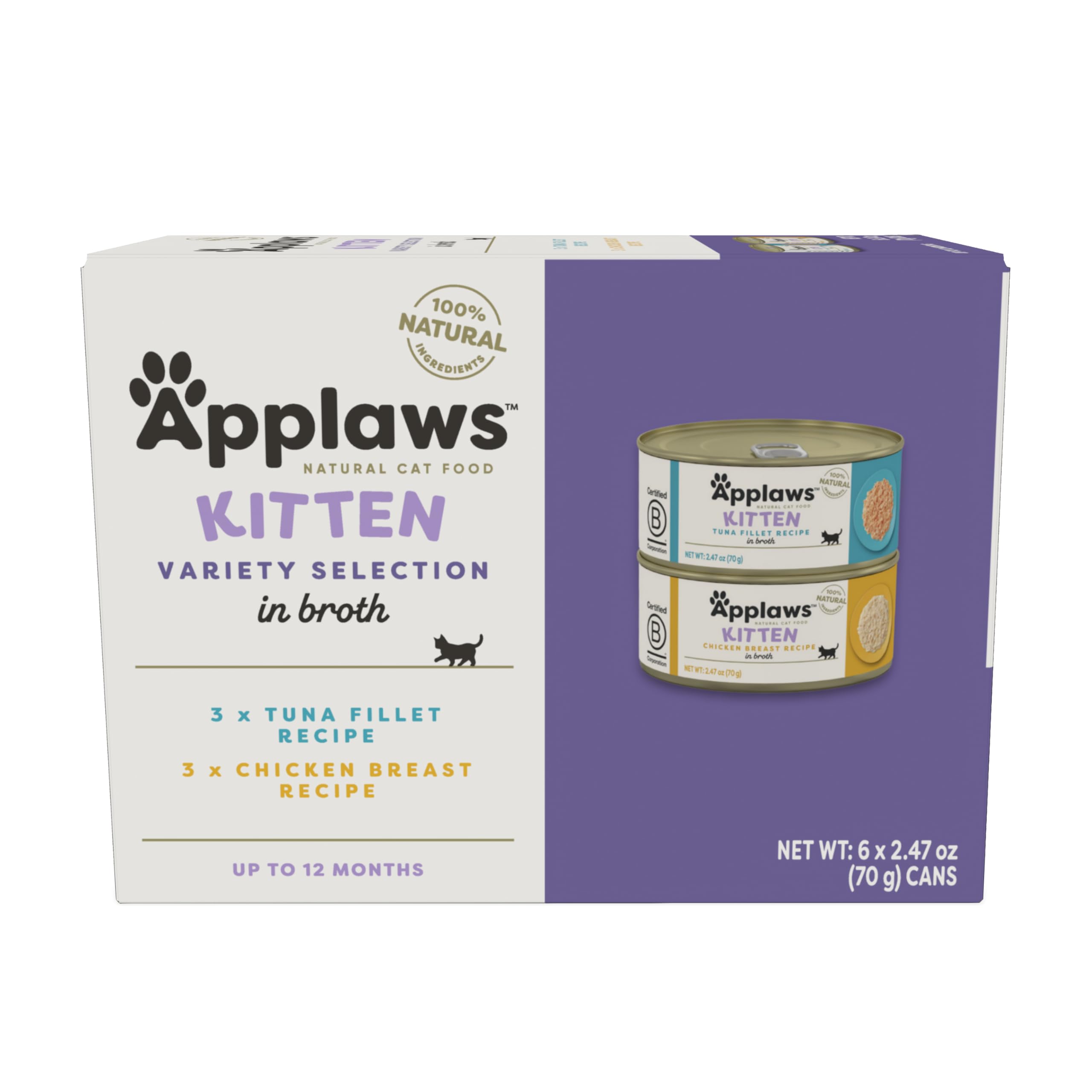 Natural Wet Kitten Food, Limited and Natural Ingredients, High Protein with No Artificial Additives, Kitten Variety Selection in Broth (6 x 2.47oz Cans)