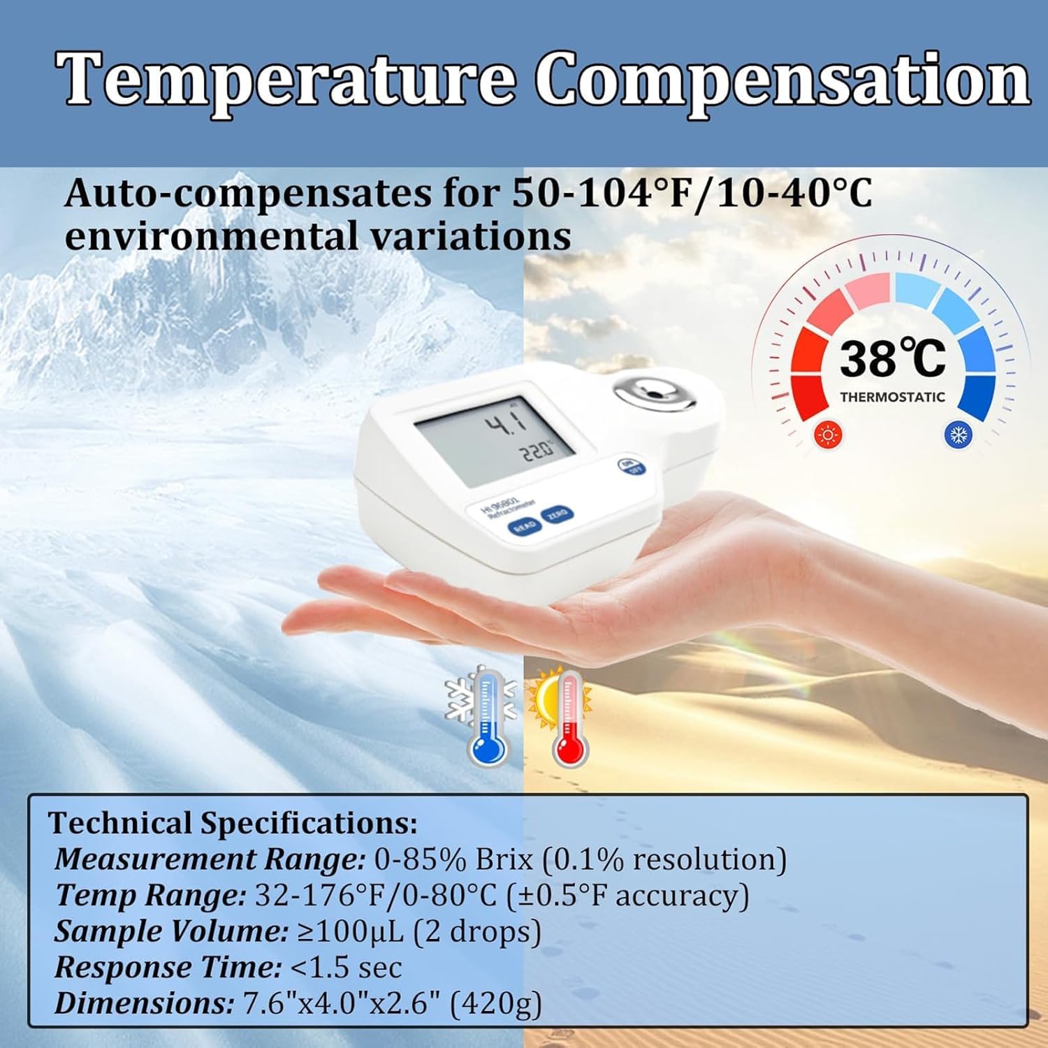 Refraktometr z podwójnym wyświetlaczem 0-85%, sacharymetr cyfrowy z ATC i czujnikiem temperatury, wodoodporny tester miodu/soku/dżemu spożywczego IP65