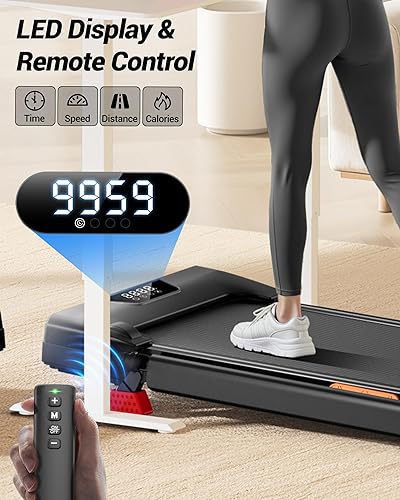 Miniatura 6 de CURSOR FITNESS Caminadora inclinada del 15% con barra de mango - 0.6-6.2MPH Cinta de correr plegable silenciosa para oficina en casa, debajo