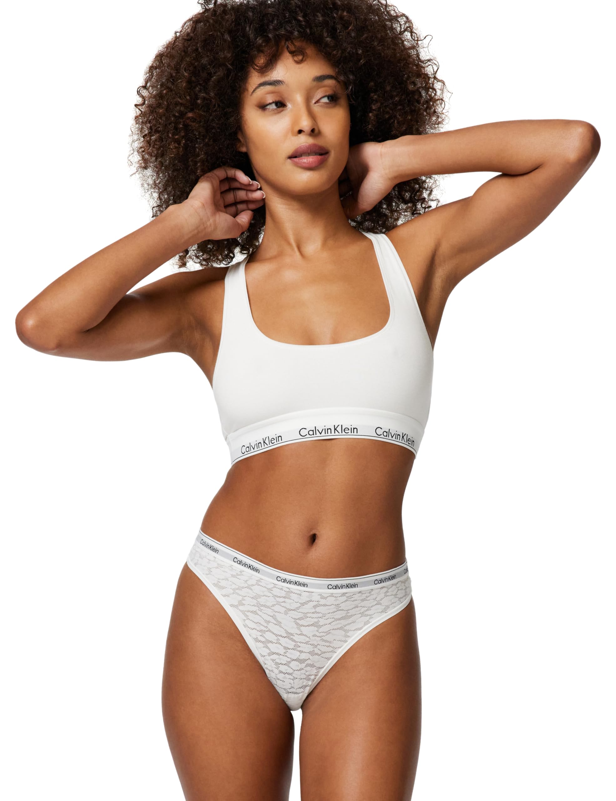 Calvin Klein Women’s High Leg Lace Thong, White (White), S