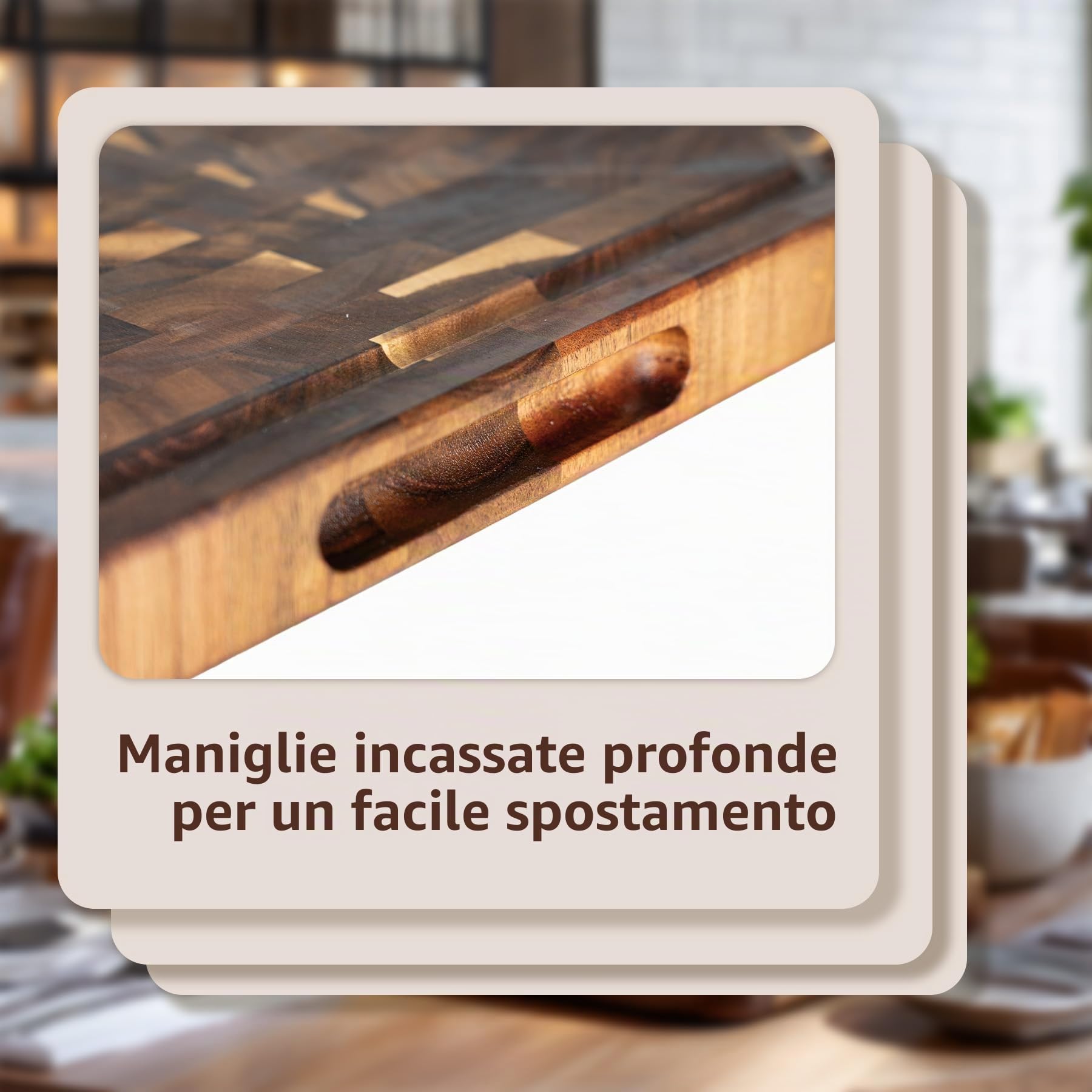 Utoplike Tagliere in acacia, blocco da macellaio reversibile a fibra finale | Con scanalatura per succo e manici, tagliere in legno per carne, verdure e formaggio,43 x 30.5 x 3.5cm