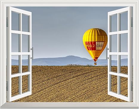 Amazon 3d 偽窓 ウォールステッカー シ装飾 おしゃれ 気球 熱気球 気球 フィールド 風景 青 空 窓ポスター 3d ステッカー 壁紙シール 壁飾り 窓枠 絵 窓の景色 80 60cm ウォールステッカー オンライン通販