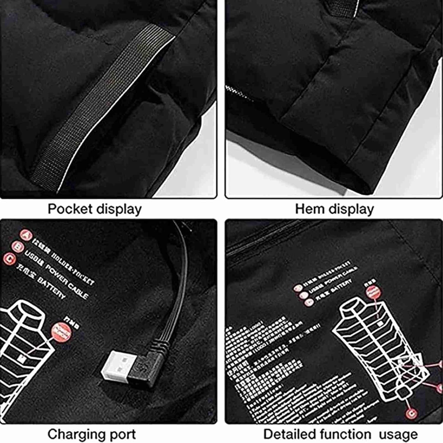 Heated Vest for Women Men, Lightweight Winter Warm Heated Vest 9 Heating Zones with hat Neck Heating Jacket Black L