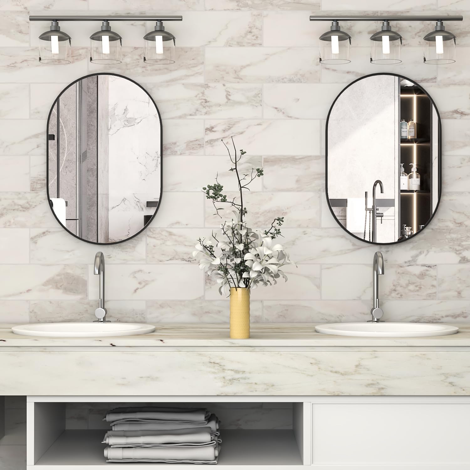 Oval Bathroom Mirror Capsule Wall Vanity Mirror, 24"x36" Black Wall Mounted Mirror, Large Modern Mirror Pill Mirrors with Metal Frame, Decor for Entryway, Bedroom, Living Room