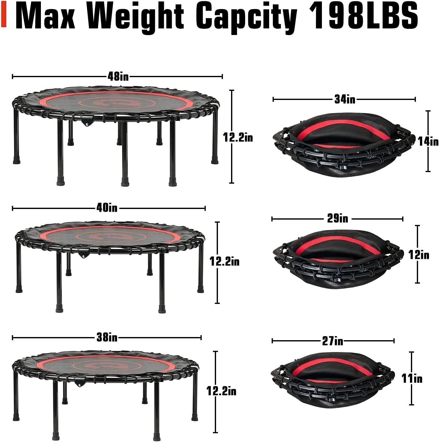 Pelpo 38" Exercise Trampoline Rebounder, Jumping Equipment with Adjustable Handrail Bar and Safety Pad, Fitness Training Workouts for Kids Adults, C01