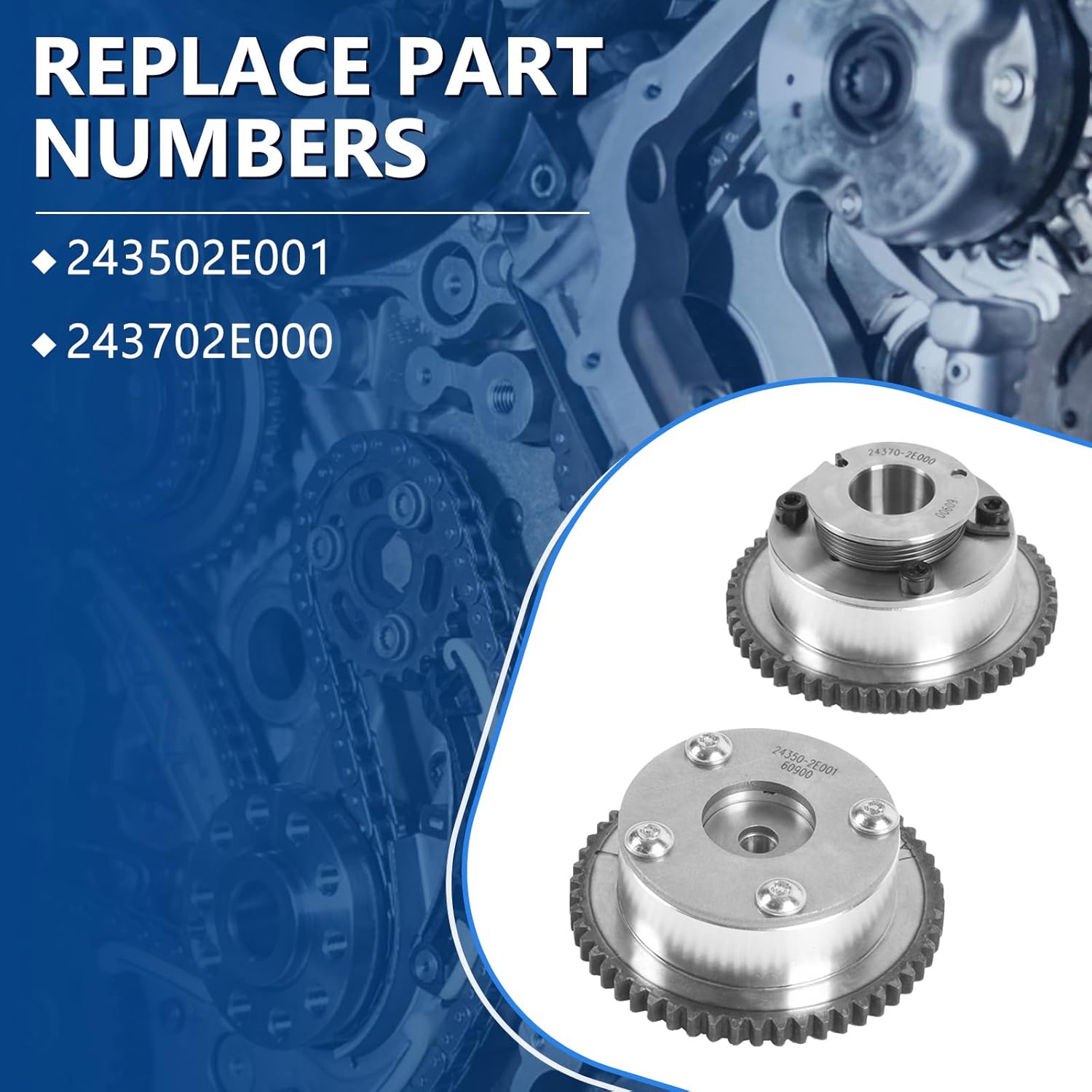 243702E000 243502E001 2pcs Exhaust Intake VVT Timing Gear Sprockets Camshaft Adjusters Cam Phaser Fit for 2011-2016 Elantra 1.8L, Fit for 2012-2014 Soul 2.0L, Replace OE 243502E001 243702E000