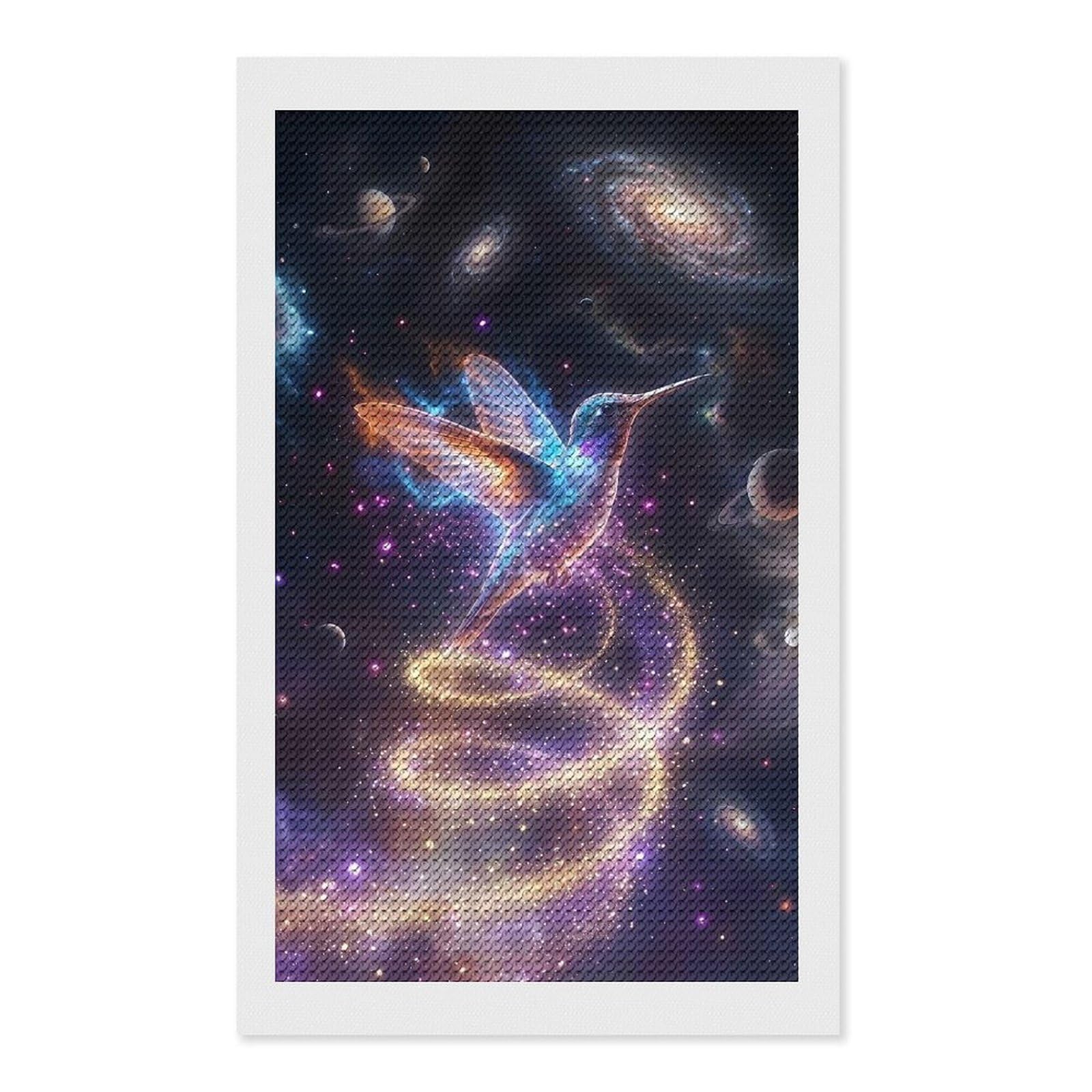 Junmoney Cosmic Hummingbird in Nebula Diamond Art Canvas 12"x20", Full Kit Included, Bedroom Decor, for Beginners, Thoughtful Handmade Gift