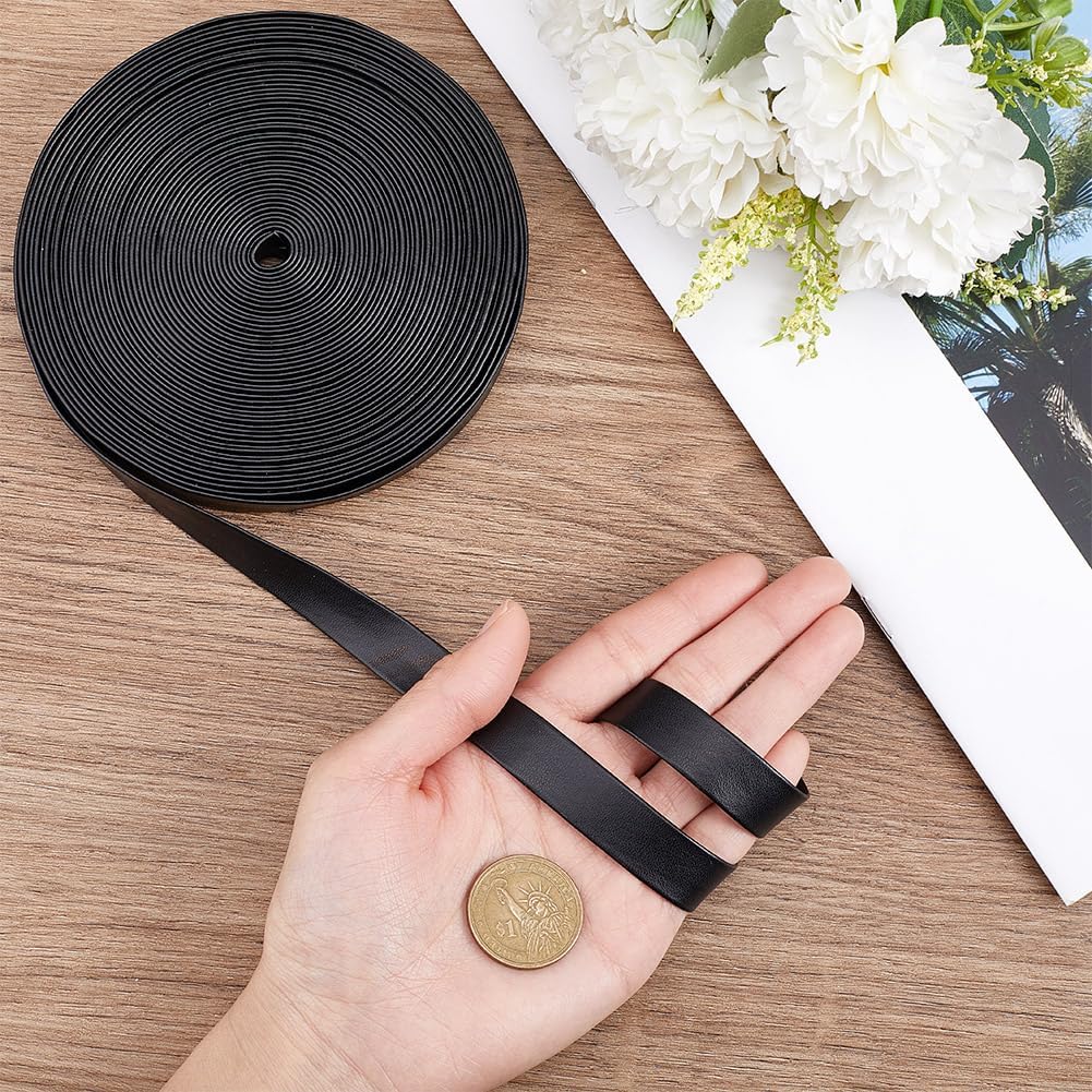 10.94 Yards Fold Over Faux Leather Trim, 5/8 Inch(1.5cm) Wide Black Foldover Leather Strap Flat Leather Cord String PU Leatherette Strips Trim Ribbon for DIY Crafts Making