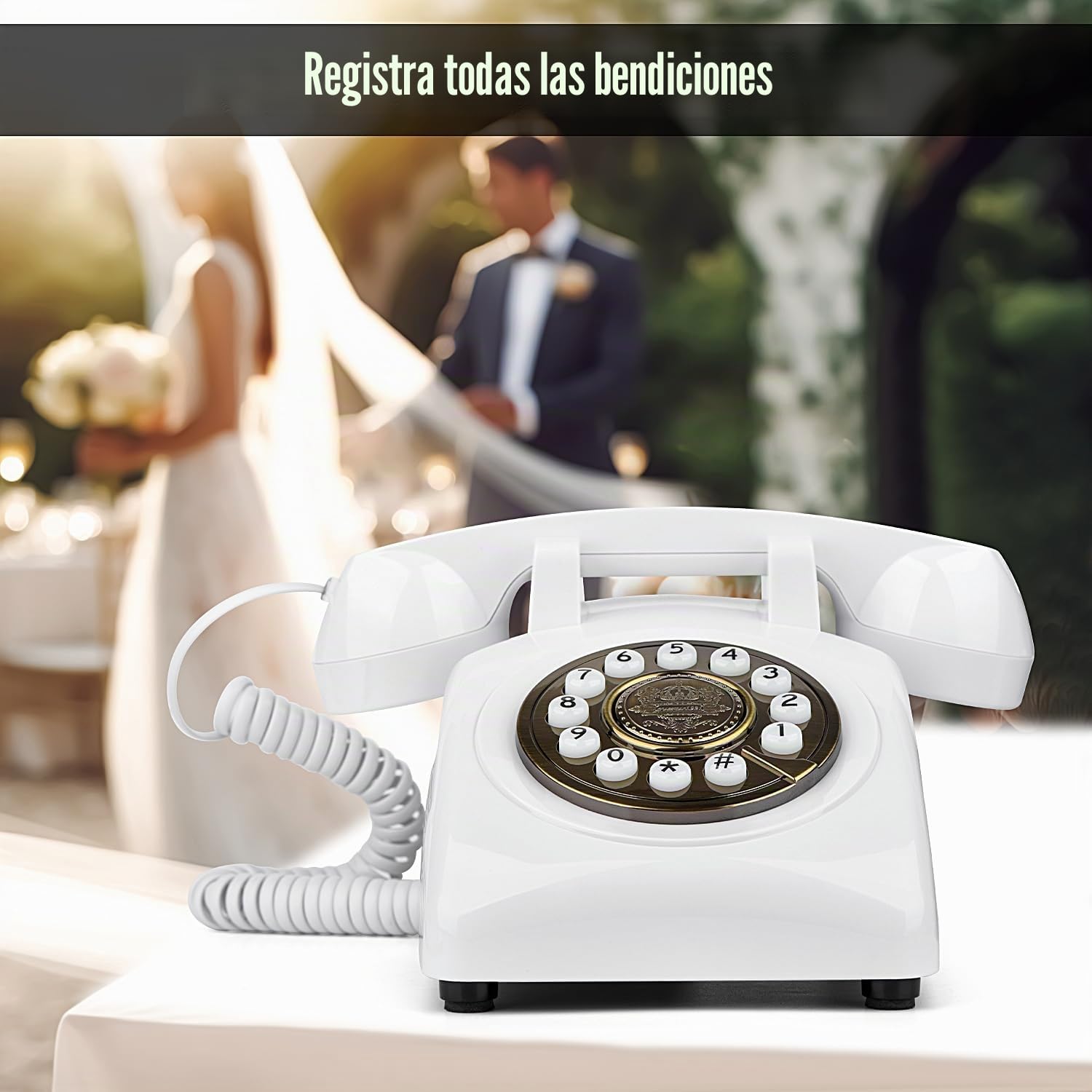 Libro de invitados de boda de audio, teléfono vintage personalizado, libro de visitas de audio grabable alternativo para bodas, bebés/despedidas de soltera, cumpleaños, graduación y eventos (blanco)