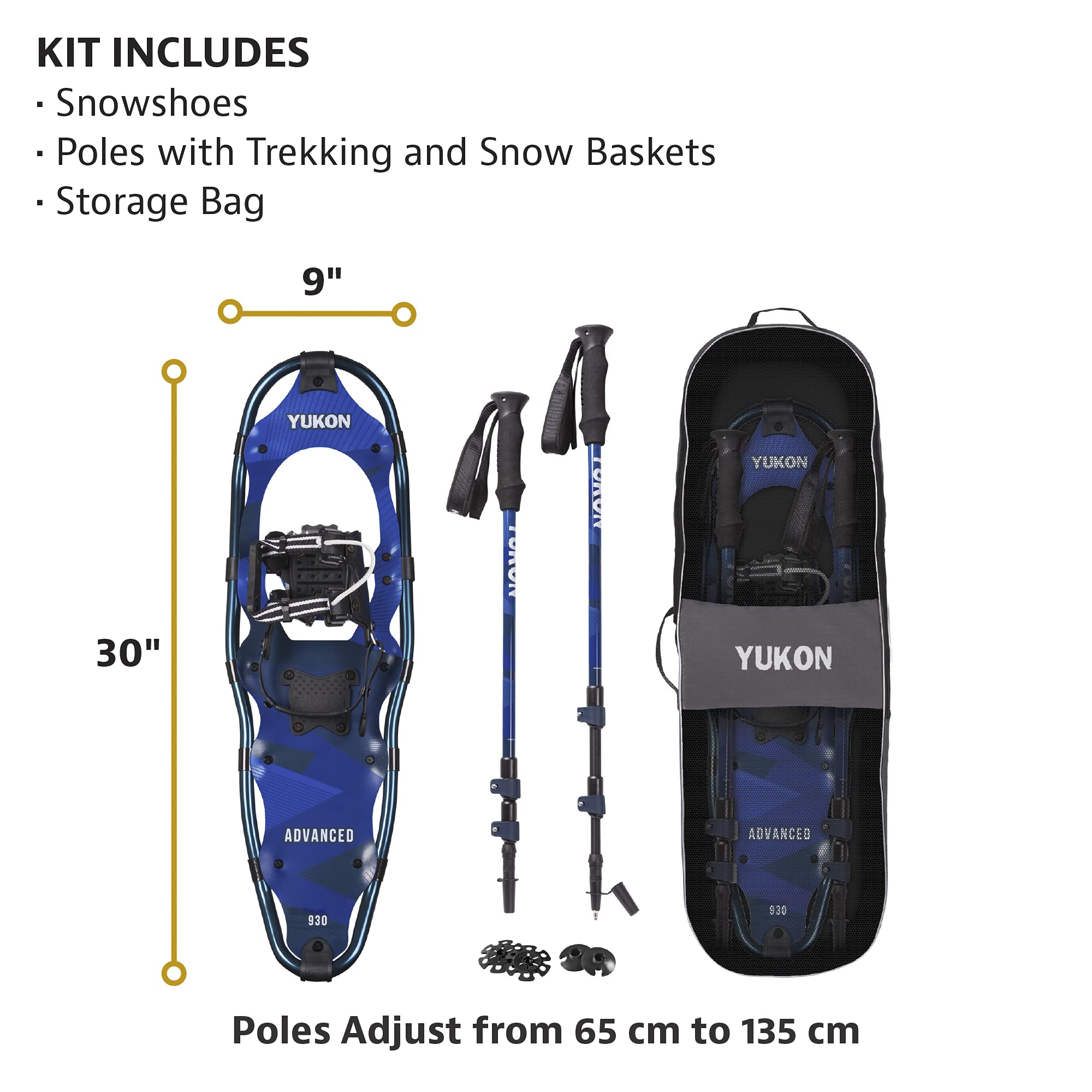 Yukon Charlie's Kit avanzato per racchette da neve, racchette da neve, bastoncini da trekking e borsa da viaggio