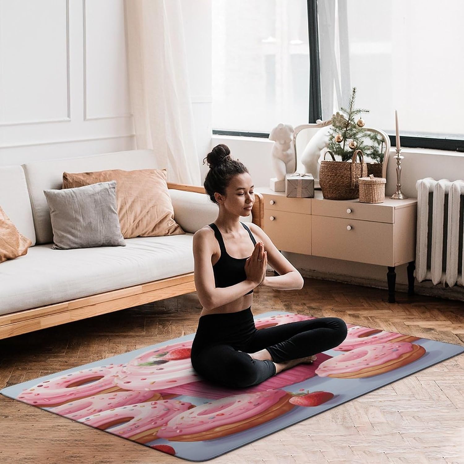 Pink Donut and Cupcake Carpet for Living Room,Washable Dining Room Non-Slip Under Table Rug 40“x60”Large Rugs Lndoor Home Decoration Stain Resistant Carpet for Bedroom