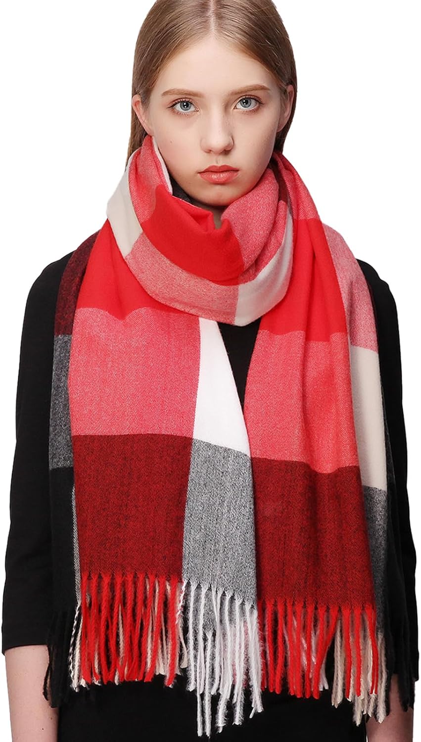 RIIQIICHY Plaid Scarf for Women Fall Winter Pashmina Scarves Wraps for Cold Weather Warm Large