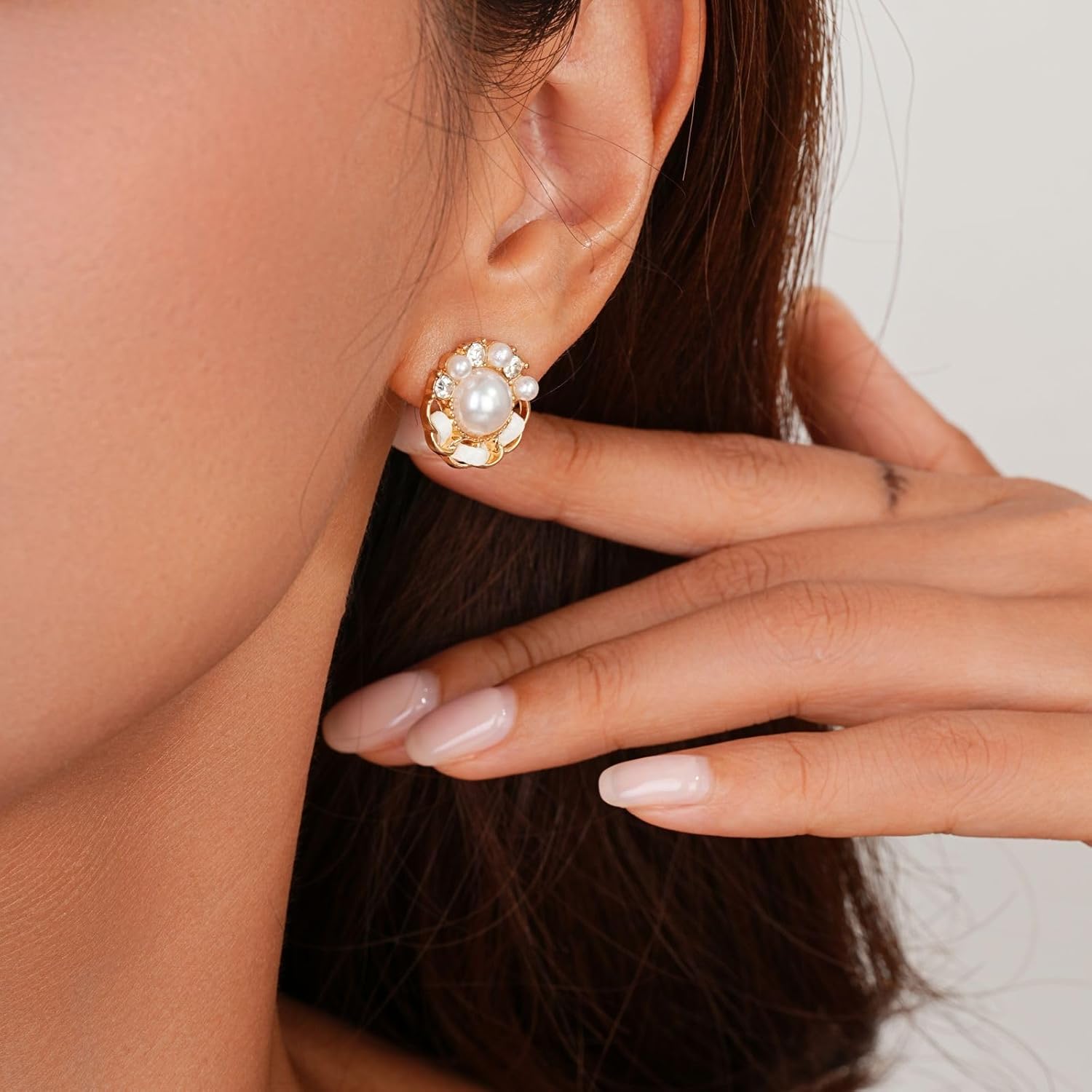 Gold Plated Flower & Pearl Earrings, Trendy Floral with Cubic Zirconia Statement Studs Earrings Hypoallergenic Jewelry Gifts for Wedding Engagement - Image 5