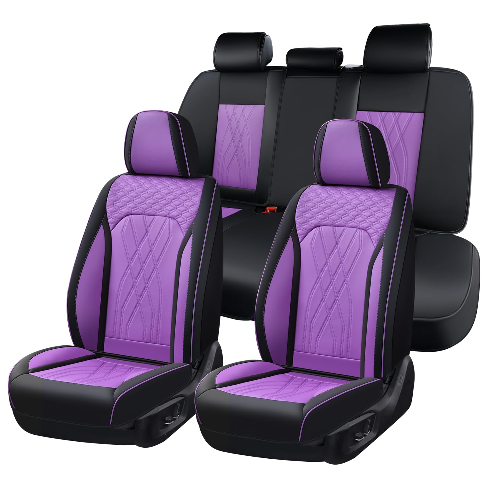 Seat Covers Full Set Leather Automotive Seat Cover Full Coverage Vehicle Car Seat Covers Waterproof Purple Seat Cover Protector Universal Fit for Most Car Truck SUV, Black&amp;Purple