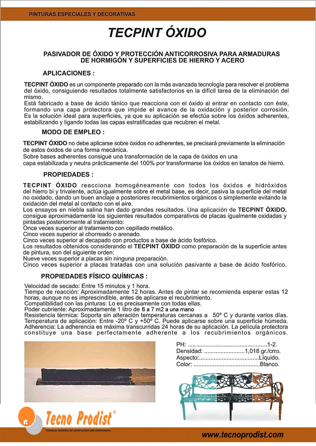 Tecno Prodist TECPINT OXIDO 1 Litro - Pasivador de óxido al agua - protección anticorrosiva para armaduras – convertidor y transformador de oxido para superficies de hierro y acero
