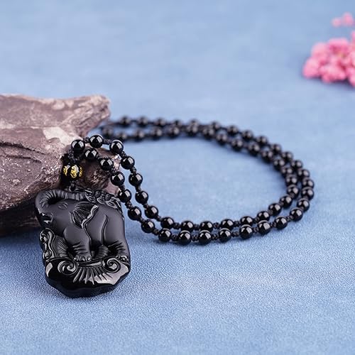Miniatura 3 de Collar de obsidiana negra con dije de protección con cadena de cuentas extendida, collar de amuleto de piedra de cristal curativo para hombres y