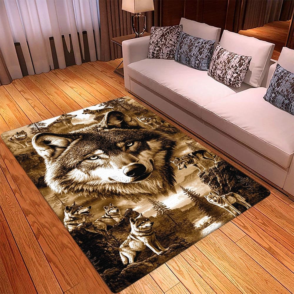 Wolf Rug, Galaxy Wolves Rug for Boy Room Decor, Wild Wolf Print Pattern Carpet Howling Wolf Ultra Soft Runner Rugs Indoor Outdoor, Entraway Kitchen Living Room Wolf Lovers (WOLF-DS14)