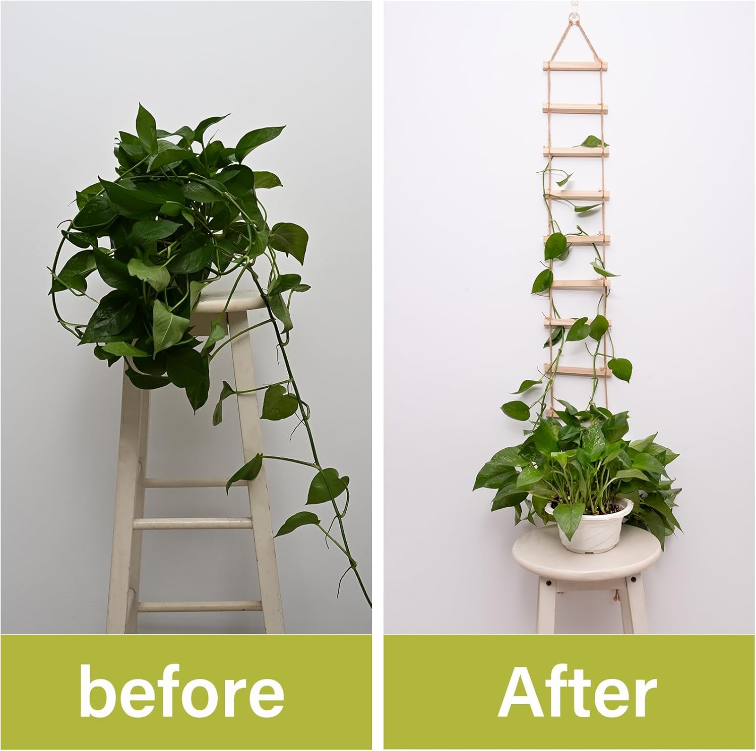 Yohsnor 2PCS Chain Trellis for Climbing Plants - Natural Wood Indoor Plant Support, Durable 6.5 Inch by 4 Feet Design, Perfect for Pothos, Ivy, and Vines with Easy Installation Hook