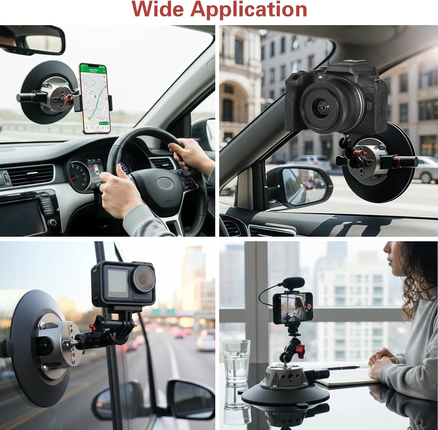 5.9"/15cm Suction Cup Camera Mount with Ball Head Magic Arm, Camera Suction Mount on Car Windshield for DSLR/Action Cameras/Phone Holder, with 1/4" & 3/8" ARRI Holes
