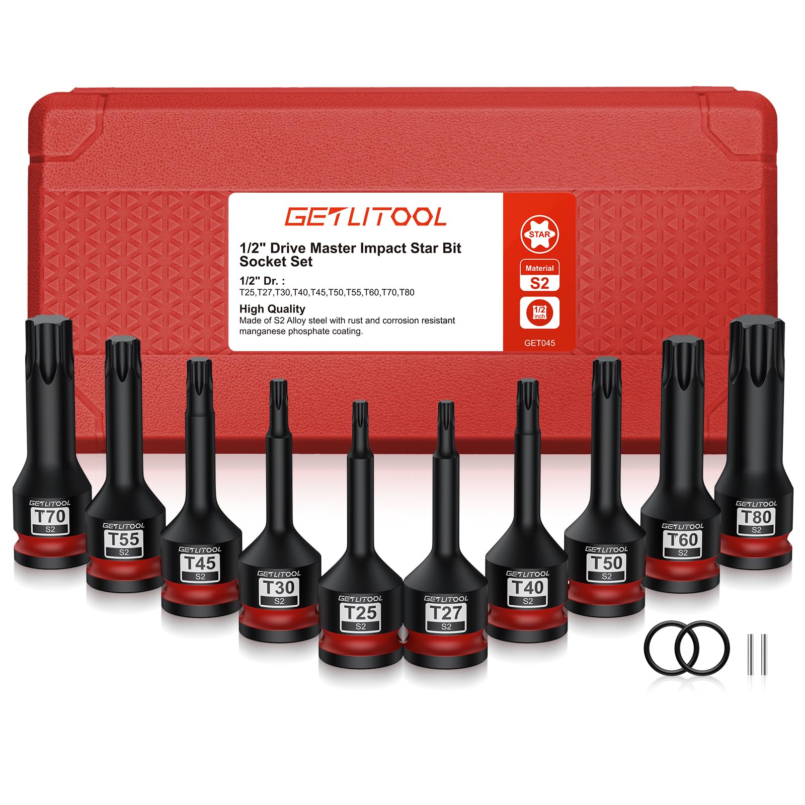Douilles Torx 1/2 contre l'usure des vis GETLITOOL T25-T80 avec étui