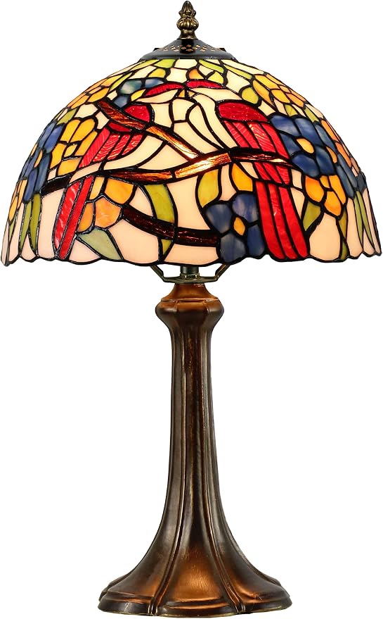 Dale Tiffany Traditional Tiffany Style Table Lamp 19" Tall Lovebirds Floral Antique Bronze Finish Metal Base Handcrafted Art Glass Shade for Home Décor, Living Room, Bed Room and Office
