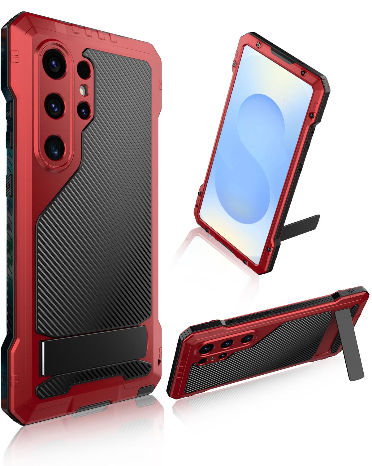 NINKI for Samsung Galaxy S25 Ultra Case Metal Silicone with Kickstand Built-in Screen Protector,Heavy Duty 360°Military Shockproof Dustproof Cover for