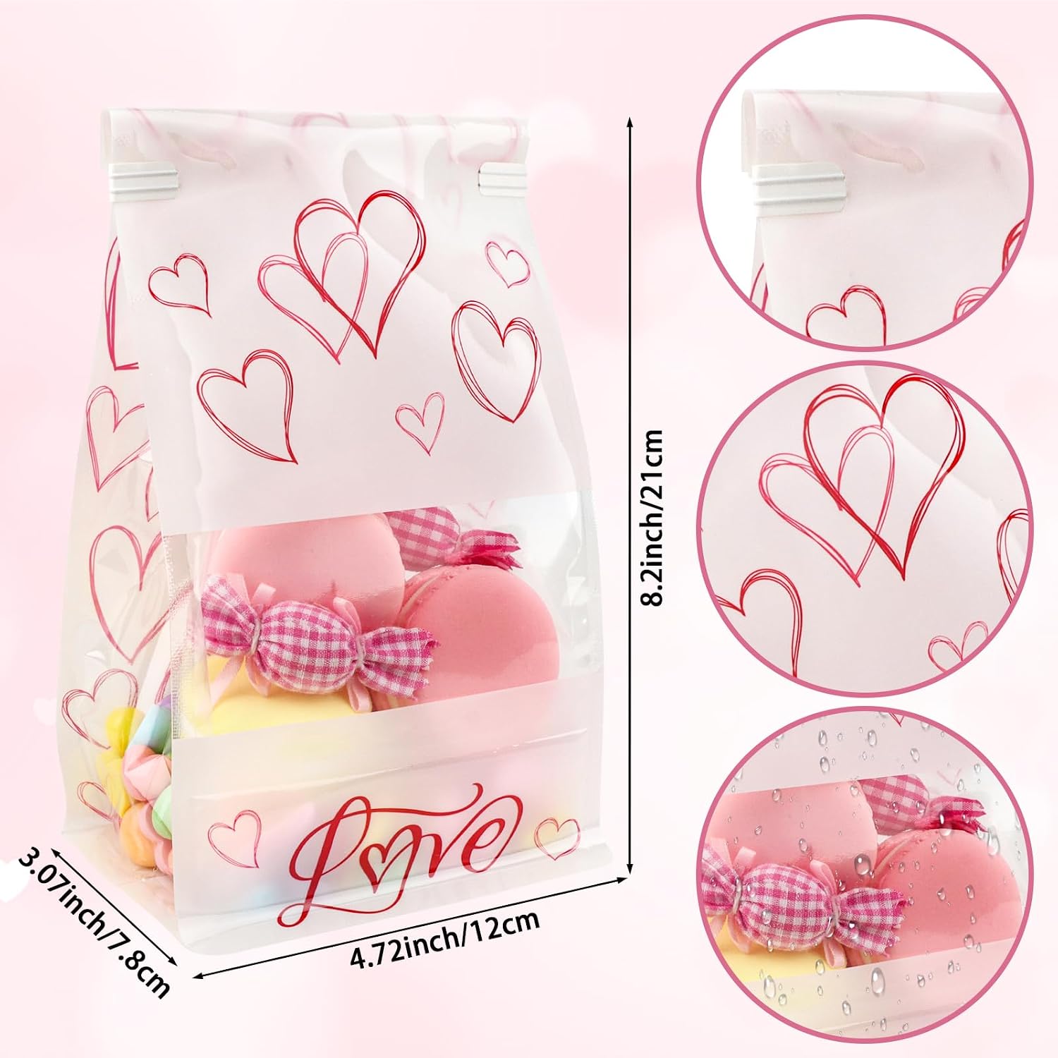 Hooqict 28Pcs Valentines Day Gift Bags with Tin Tie Lock for Kids School Classroom Gift Exchange Galentines Day Bags for Valentines Goodie Candy Treat Party Favors