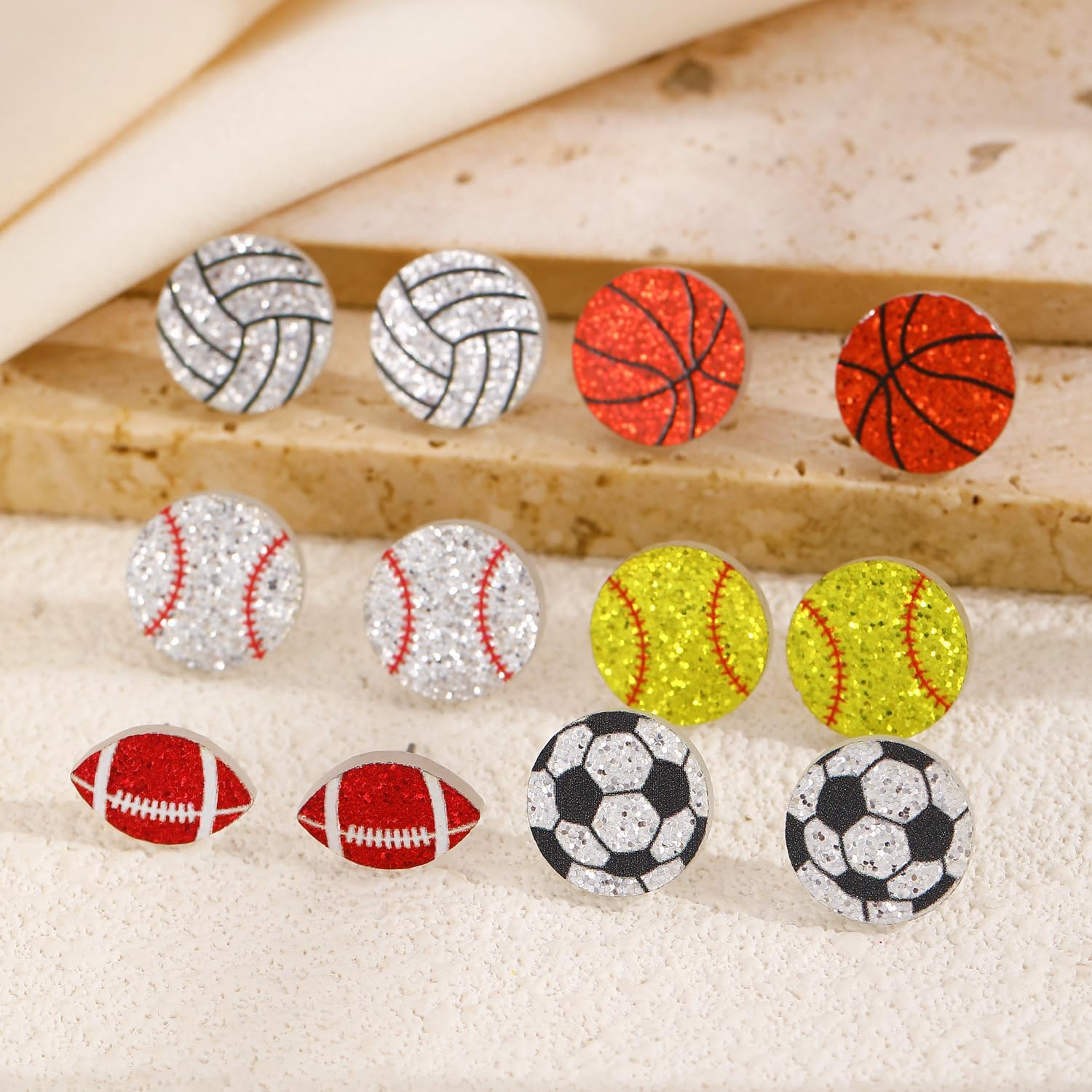 Creative Sports Ball Stud Earring Glitter Acrylic Baseball Football Softball Earrings for Women Sport Fans