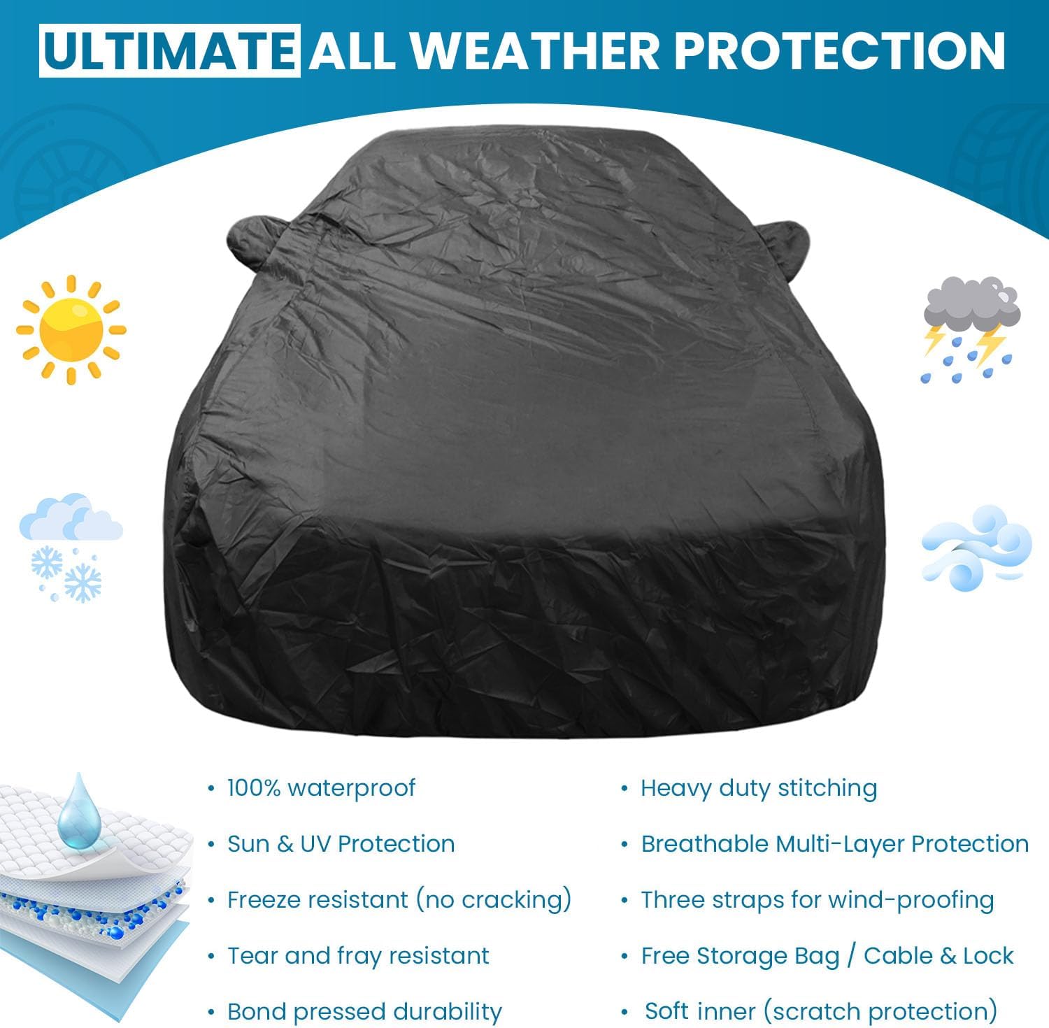 Car Cover for All Weather Hail UV Waterproof Fit 2000 2001 2002 2003 2004 2005 2006 2007 Chevy Monte Carlo - Premier Series (Black)