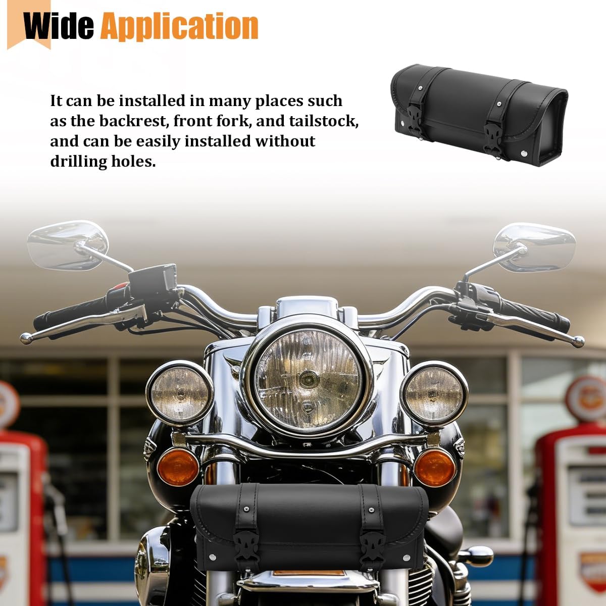 HZEL Motorcycle Tool Bag, PU Leather Saddlebag for Front Forks, Sissy Bar Handlebar, Motorbike Fork Storage Organizer Pouch with 2 Reinforced Straps, Universal for Bicycle Autobike