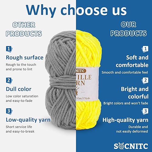 Miniatura 4 de Hilo de chenilla de 14 onzas, hilo de felpilla de terciopelo suave para tejer y tejer, hilo de terciopelo con marcador de puntada, agujas de ojo