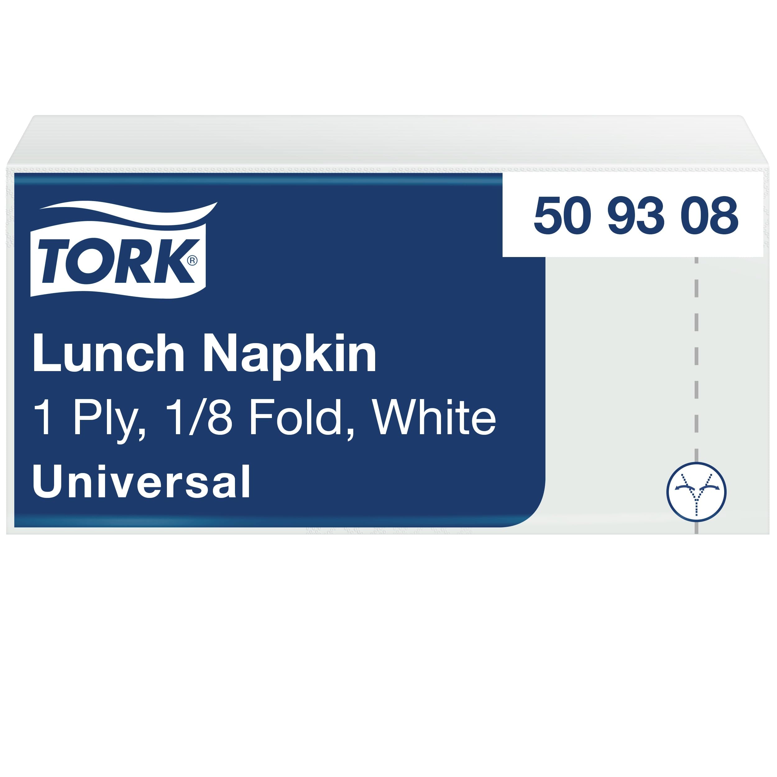 Tork Servilleta de Almuerzo Blanca, Plegado 1/8, 1 capa, 32 cm x 32 cm, 8 x 500 servilletas, 509308