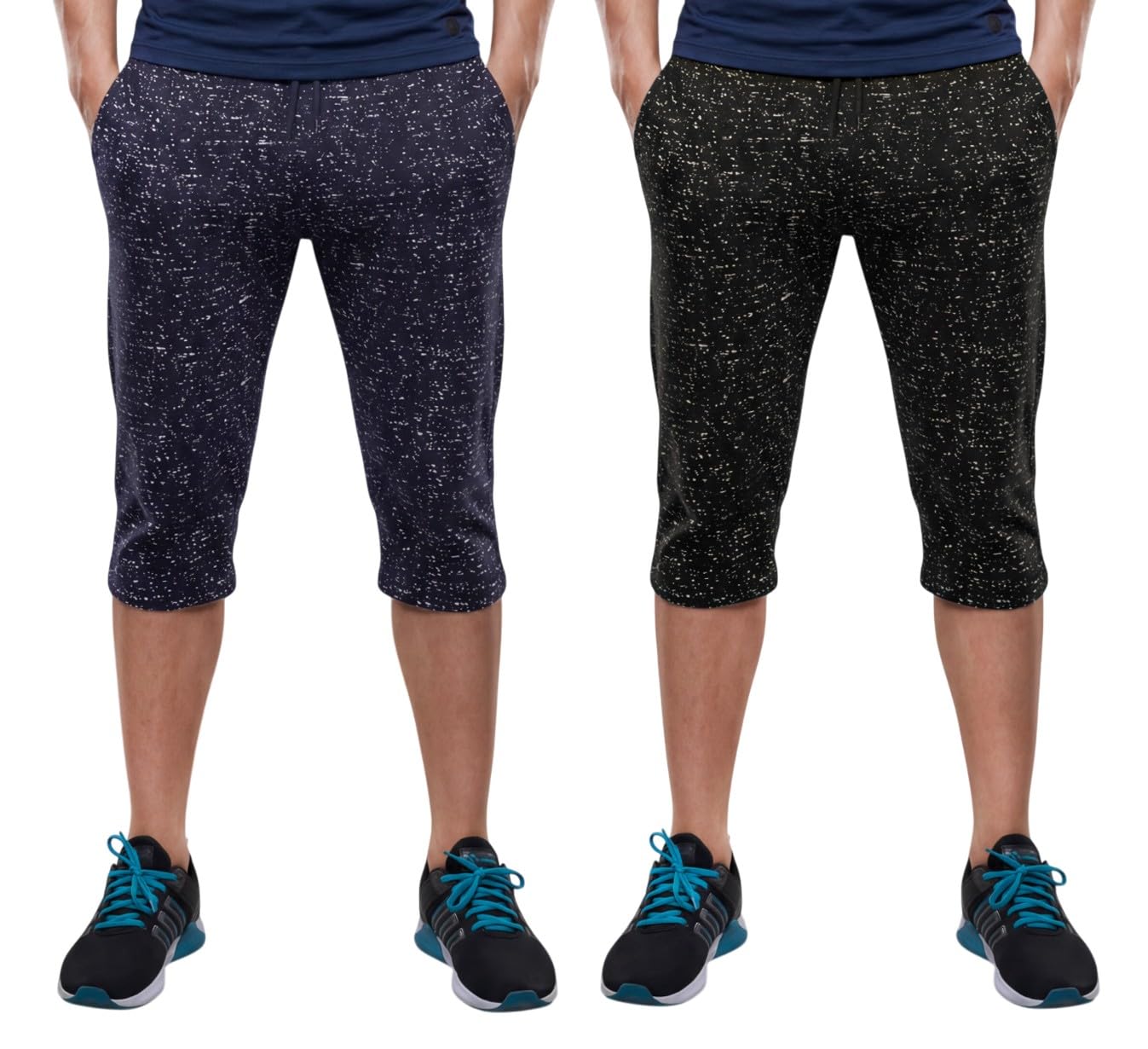 feel track Men Cotton Casual Three Fourth Shorts Navy::Black Pack of 2-picture-13